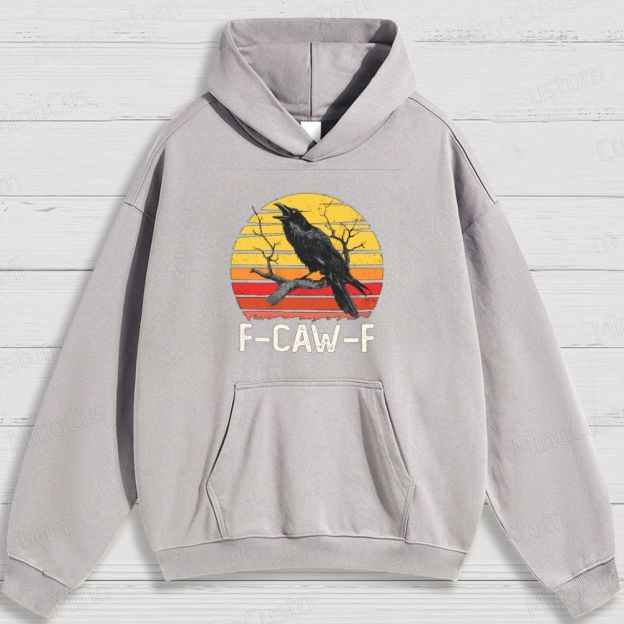 Retro Crow and Sunset Graphic Hoodie