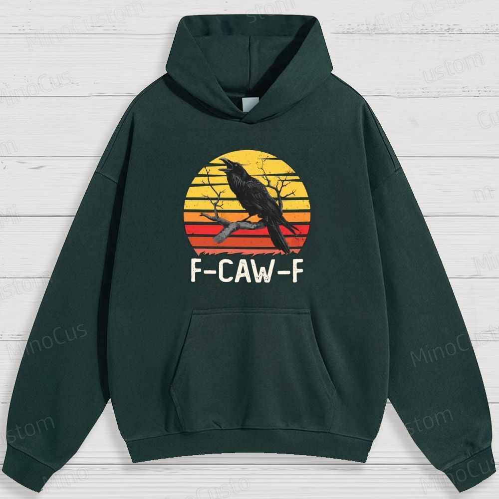 Retro Crow and Sunset Graphic Hoodie