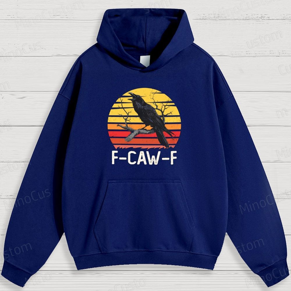 Retro Crow and Sunset Graphic Hoodie