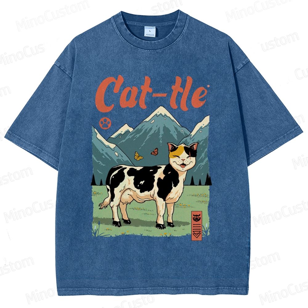 Humorous Cat - Cow Hybrid and Scenic Graphic Short - Sleeve T - Shirt