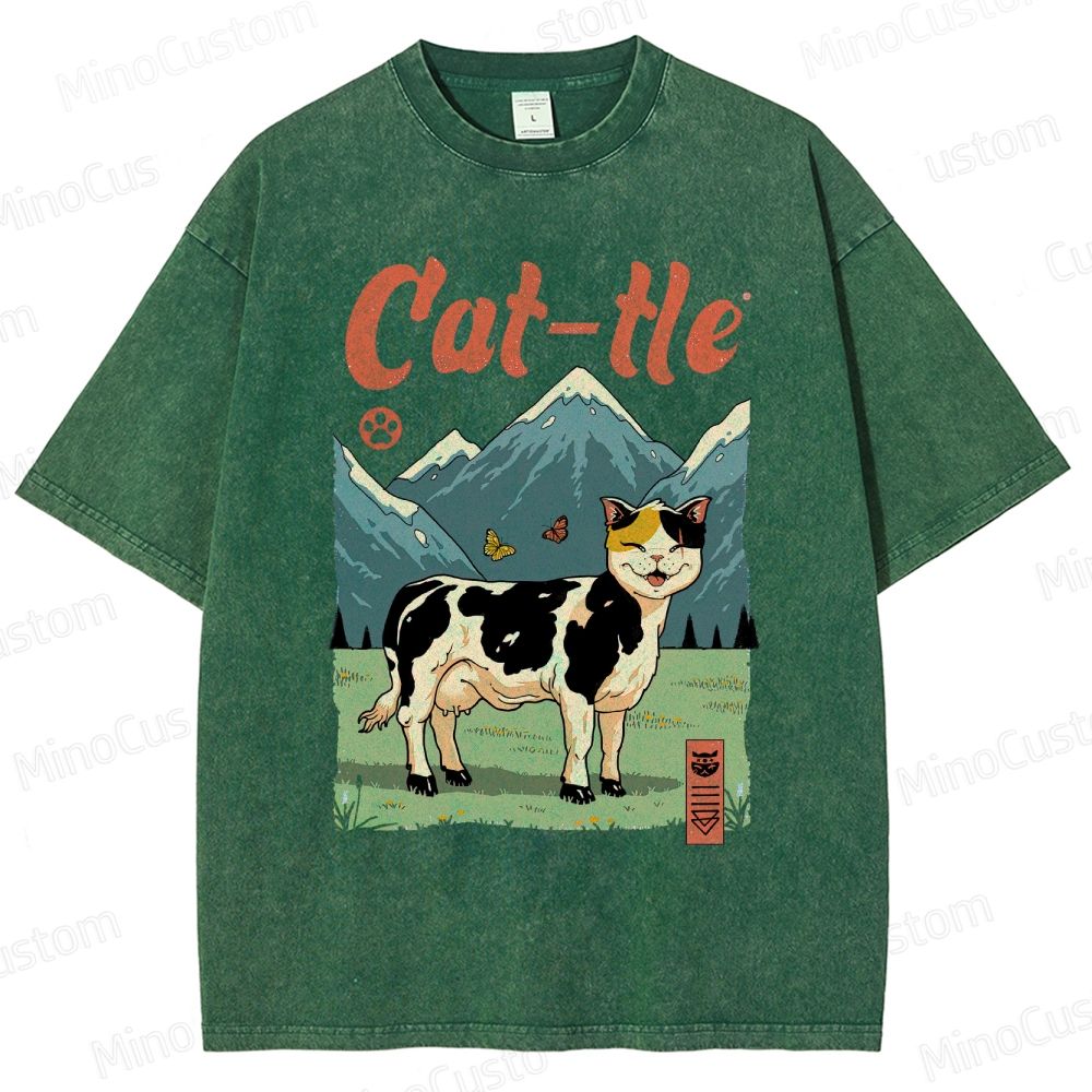 Humorous Cat - Cow Hybrid and Scenic Graphic Short - Sleeve T - Shirt