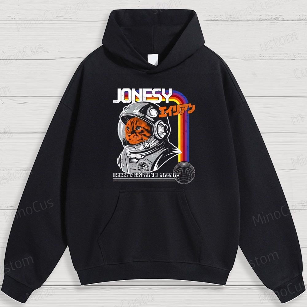 Sci - Fi Cat Astronaut and Retro Graphic Hoodie