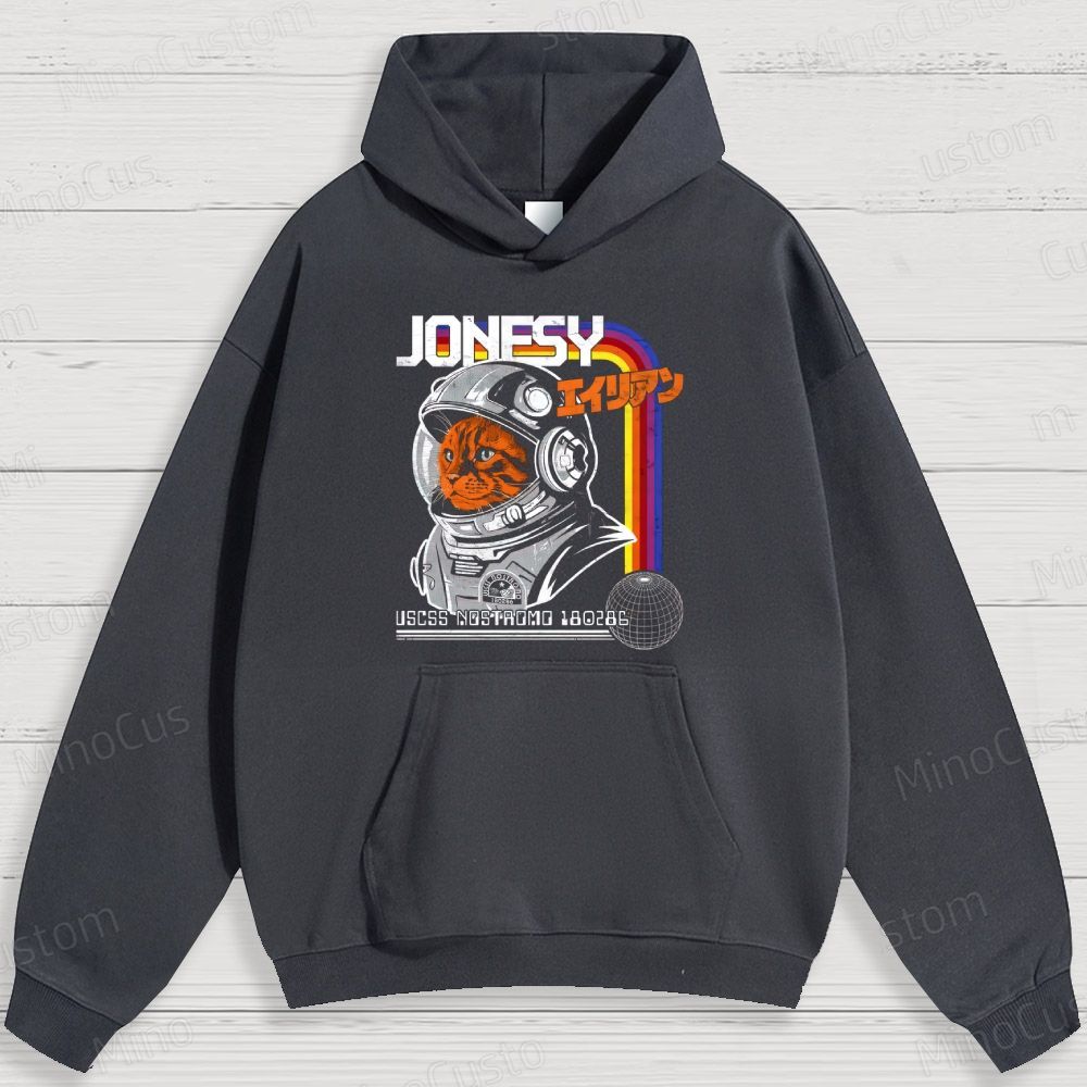 Sci - Fi Cat Astronaut and Retro Graphic Hoodie