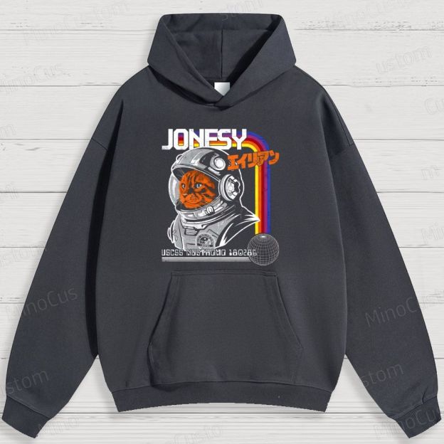 Sci - Fi Cat Astronaut and Retro Graphic Hoodie