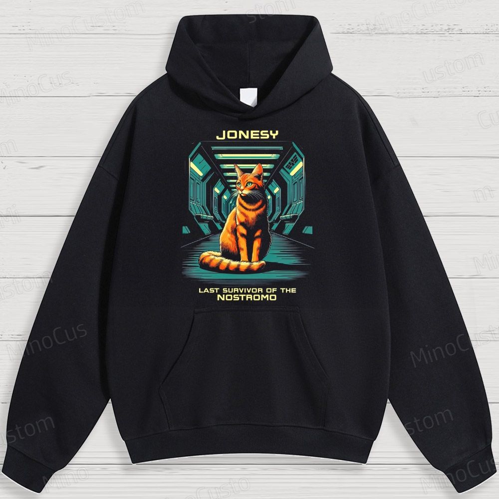 Sci - Fi Cat and Text Graphic Hoodie
