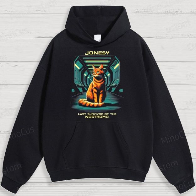 Sci - Fi Cat and Text Graphic Hoodie