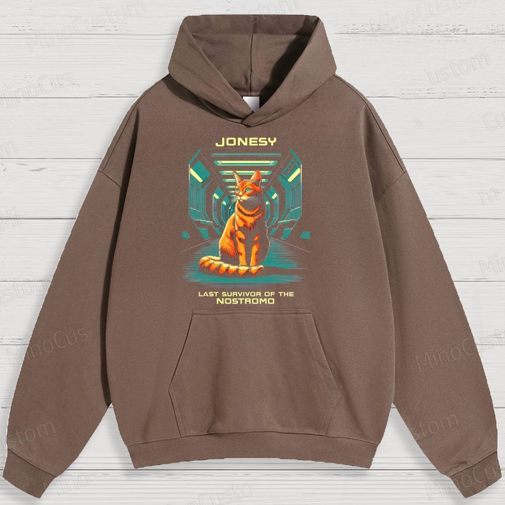 Sci - Fi Cat and Text Graphic Hoodie