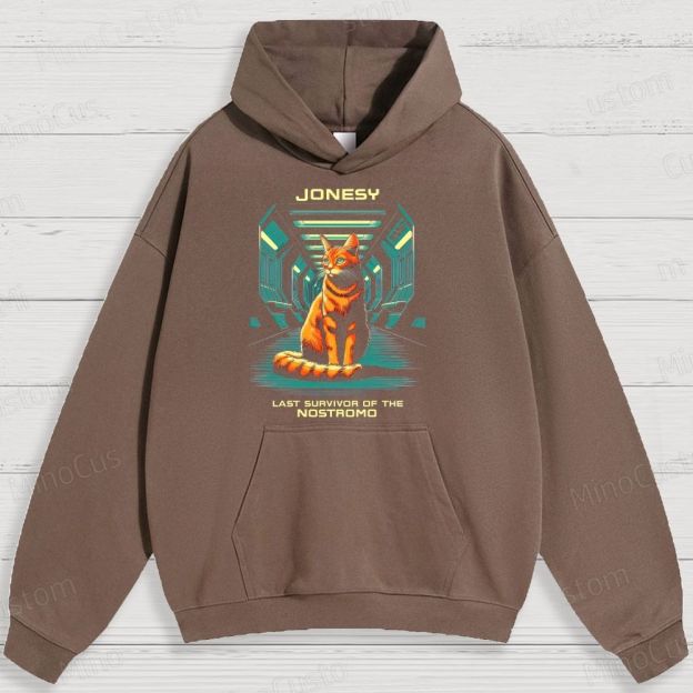 Sci - Fi Cat and Text Graphic Hoodie