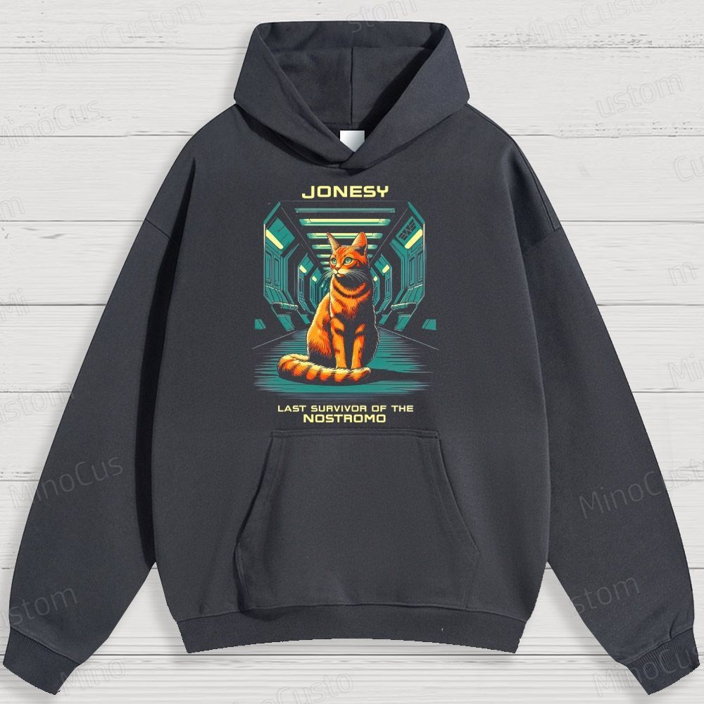 Sci - Fi Cat and Text Graphic Hoodie