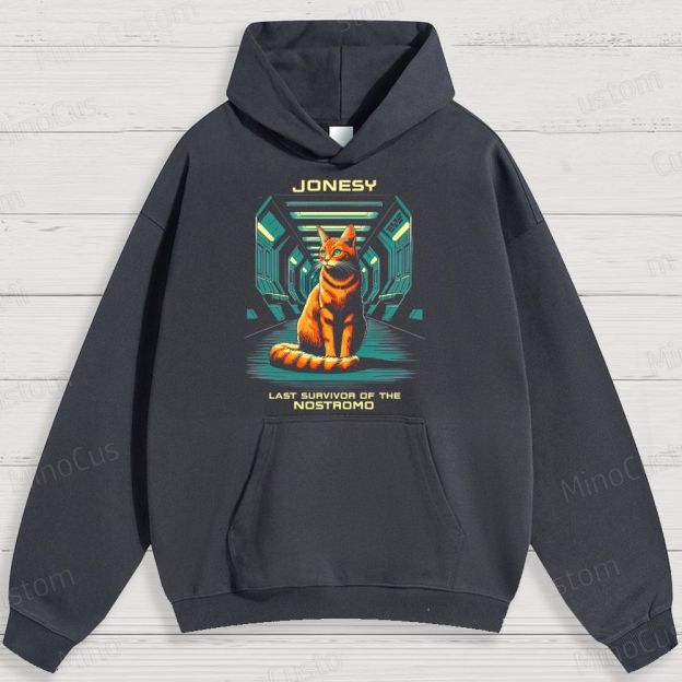Sci - Fi Cat and Text Graphic Hoodie