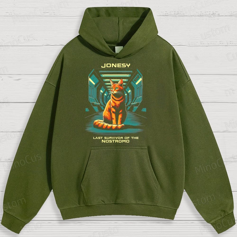 Sci - Fi Cat and Text Graphic Hoodie