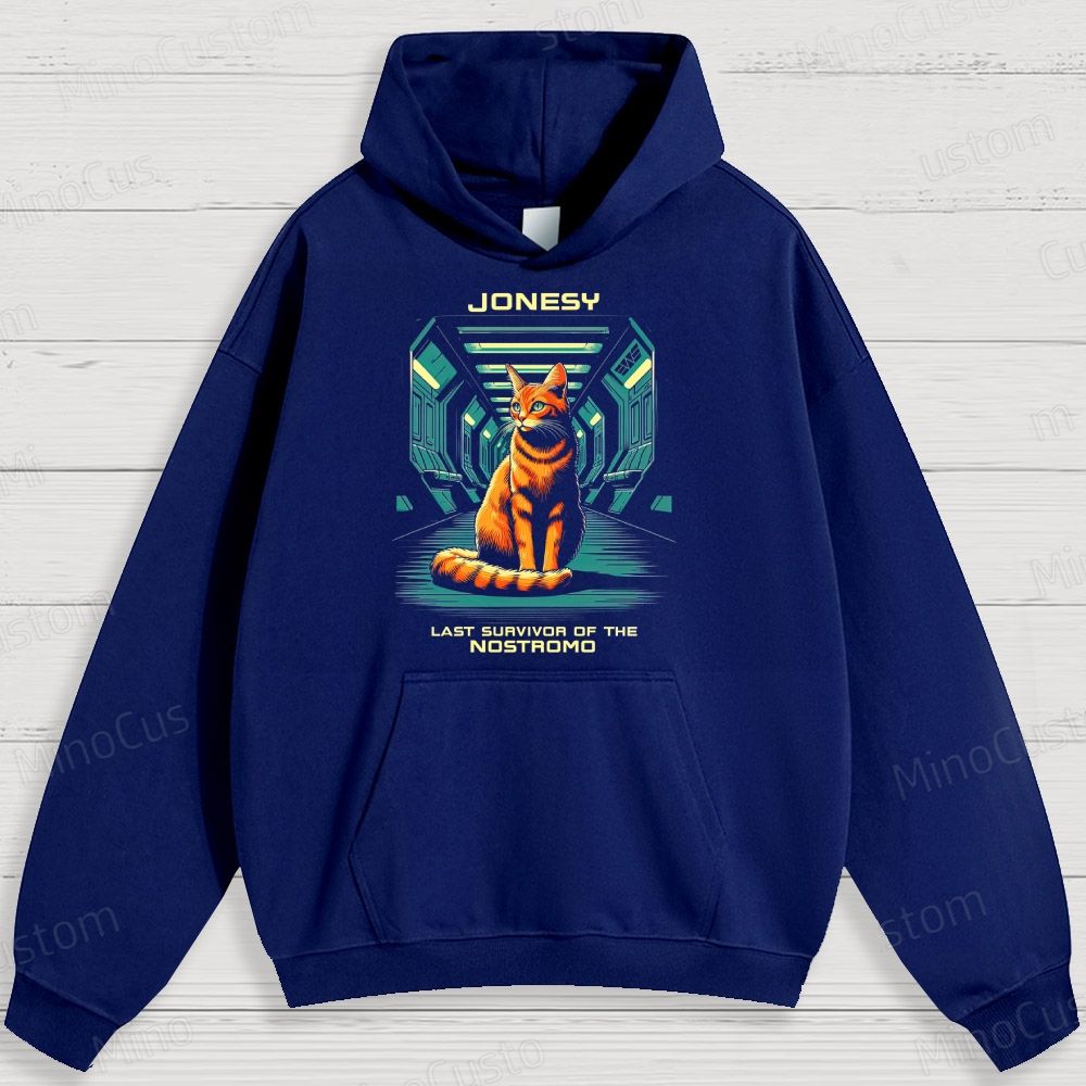 Sci - Fi Cat and Text Graphic Hoodie