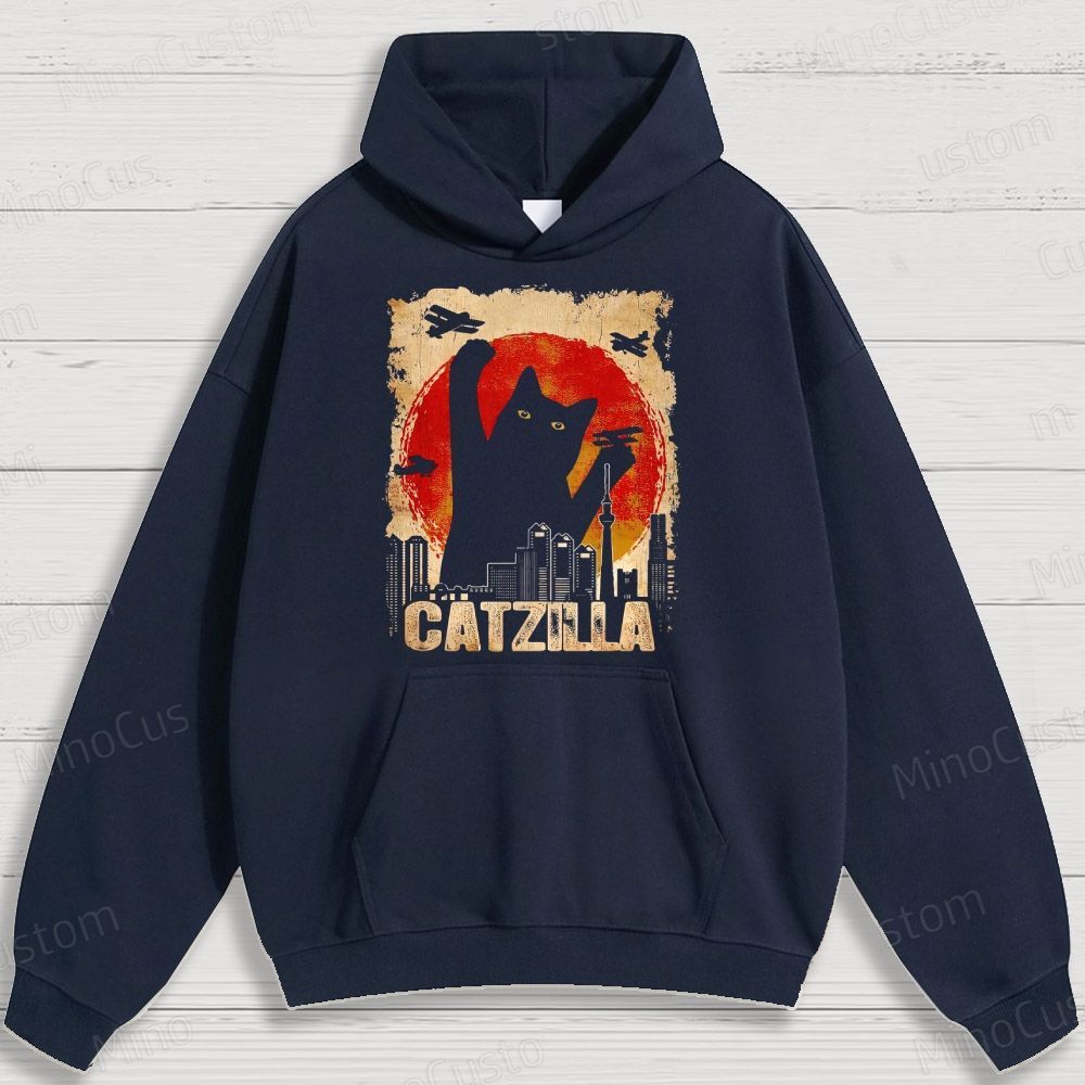Humorous Cat - Monster and City Graphic Hoodie