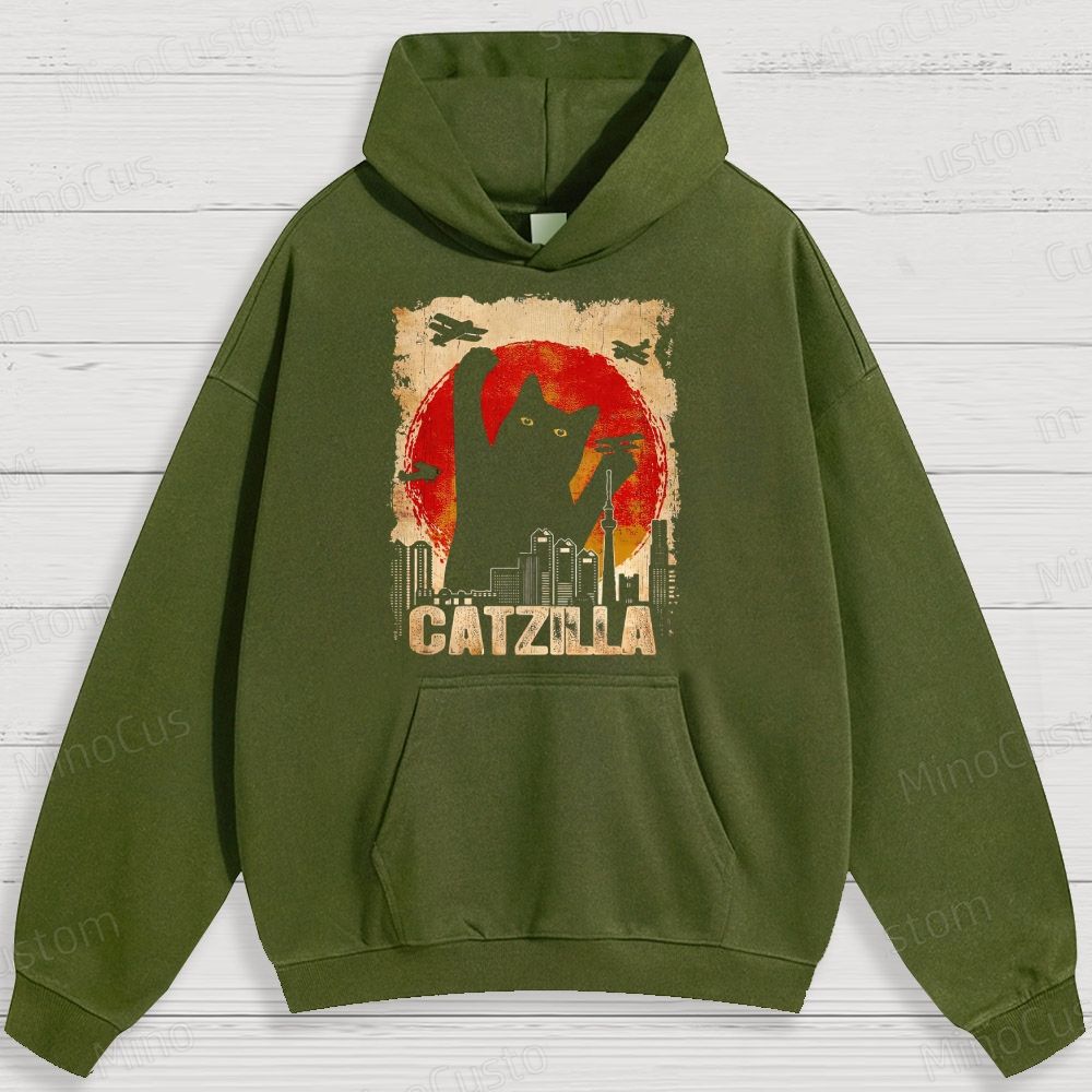 Humorous Cat - Monster and City Graphic Hoodie