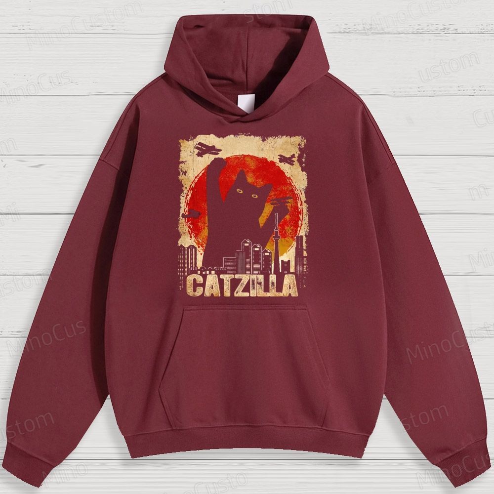 Humorous Cat - Monster and City Graphic Hoodie