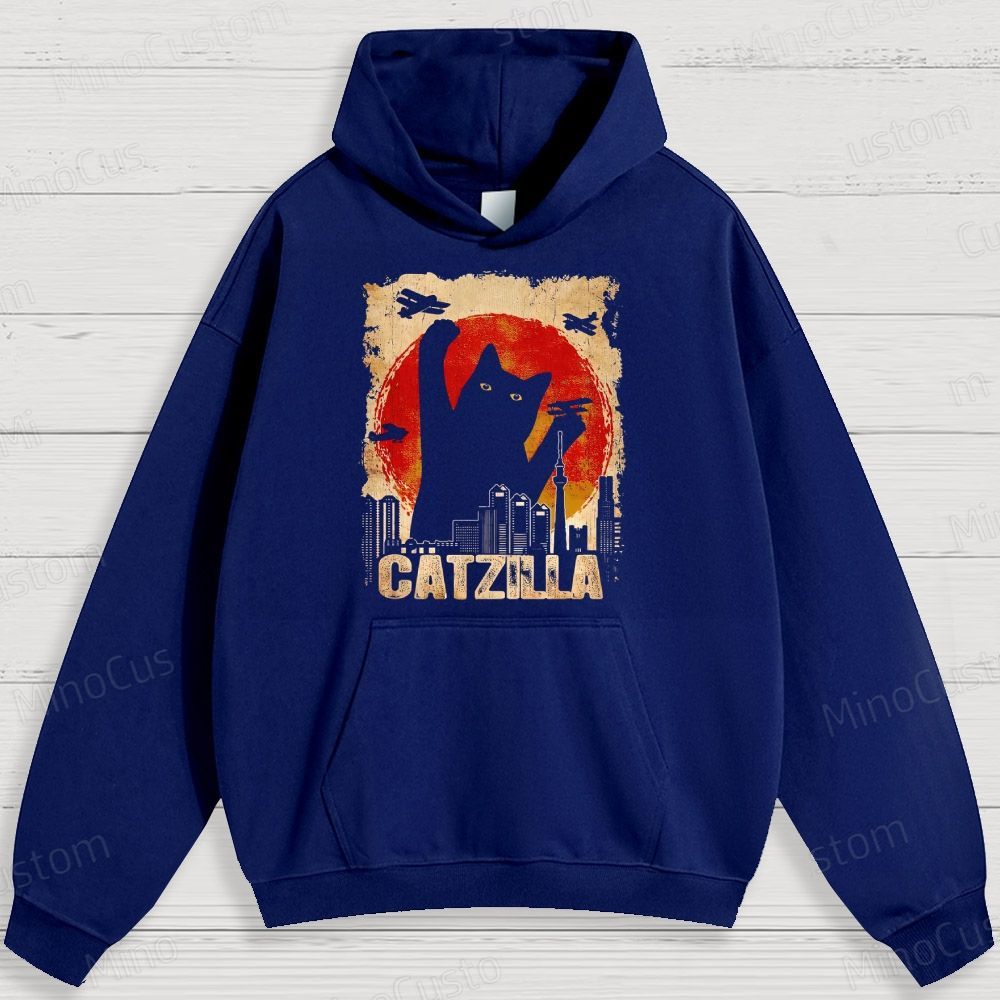 Humorous Cat - Monster and City Graphic Hoodie