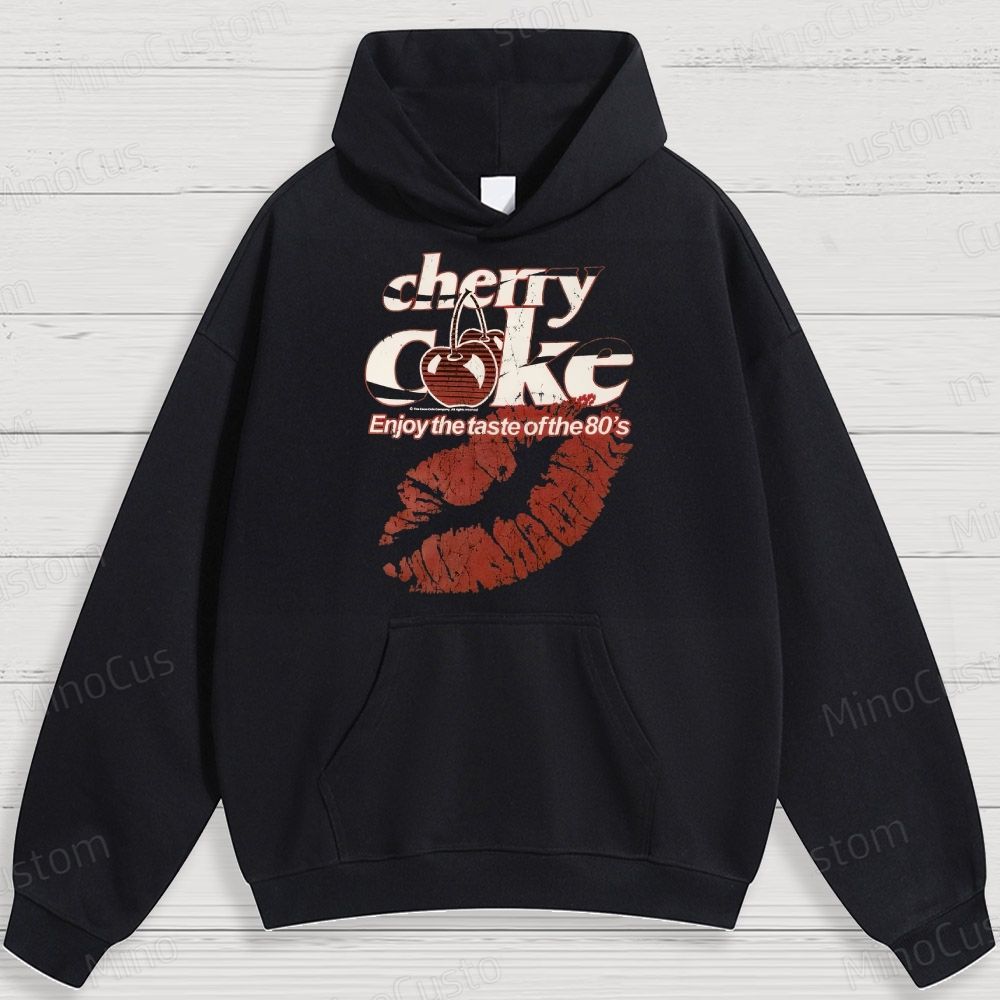 Retro Cherry Coke and Lip Print Graphic Hoodie