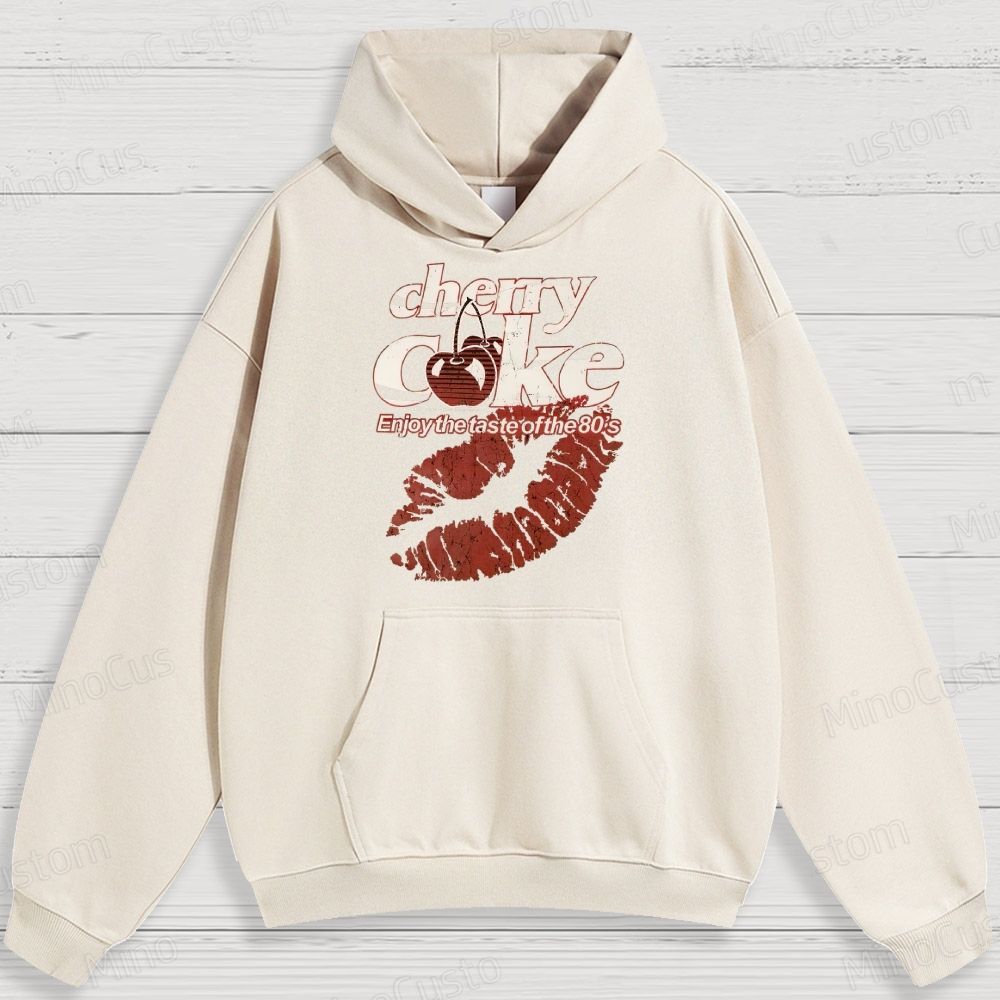 Retro Cherry Coke and Lip Print Graphic Hoodie