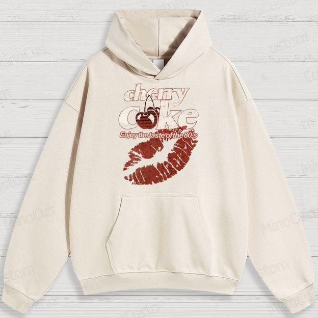 Retro Cherry Coke and Lip Print Graphic Hoodie
