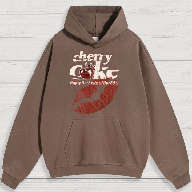 Retro Cherry Coke and Lip Print Graphic Hoodie