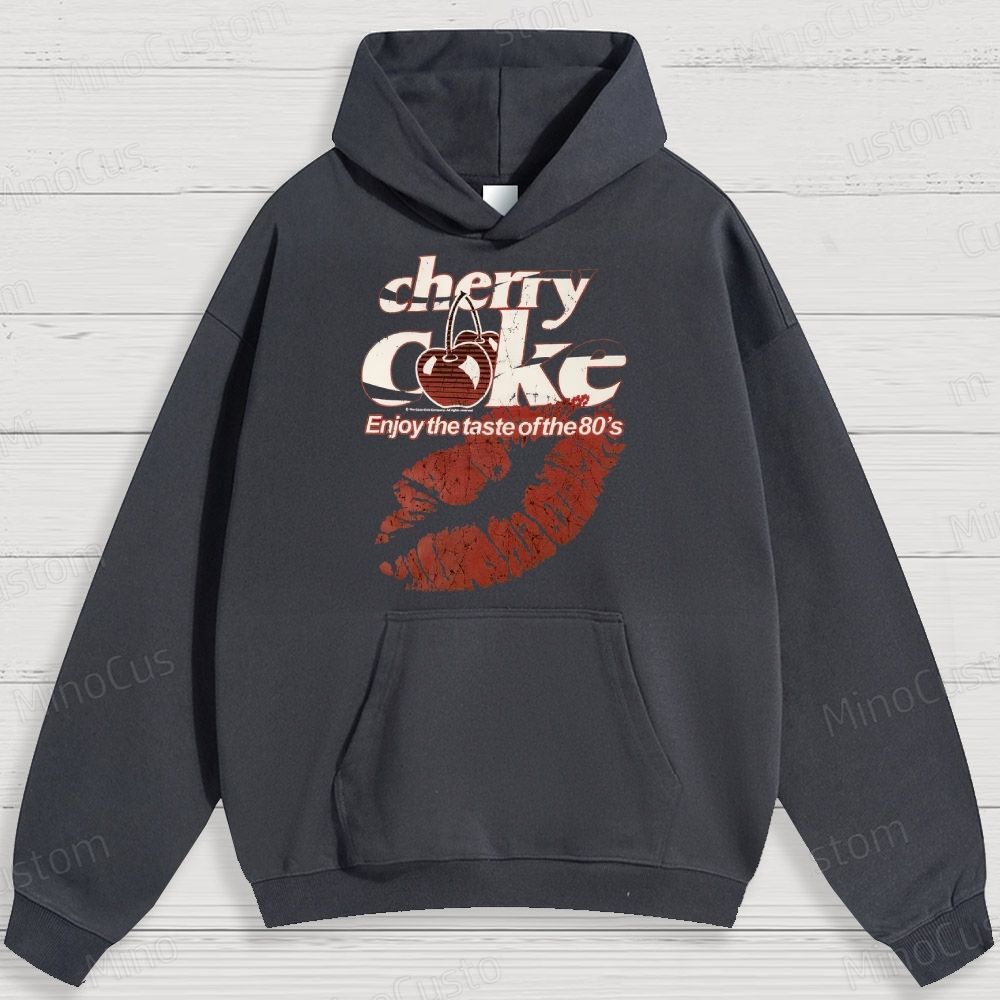 Retro Cherry Coke and Lip Print Graphic Hoodie