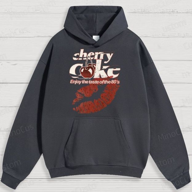 Retro Cherry Coke and Lip Print Graphic Hoodie