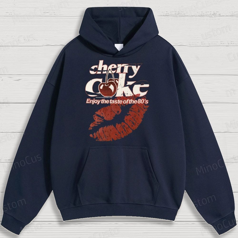 Retro Cherry Coke and Lip Print Graphic Hoodie