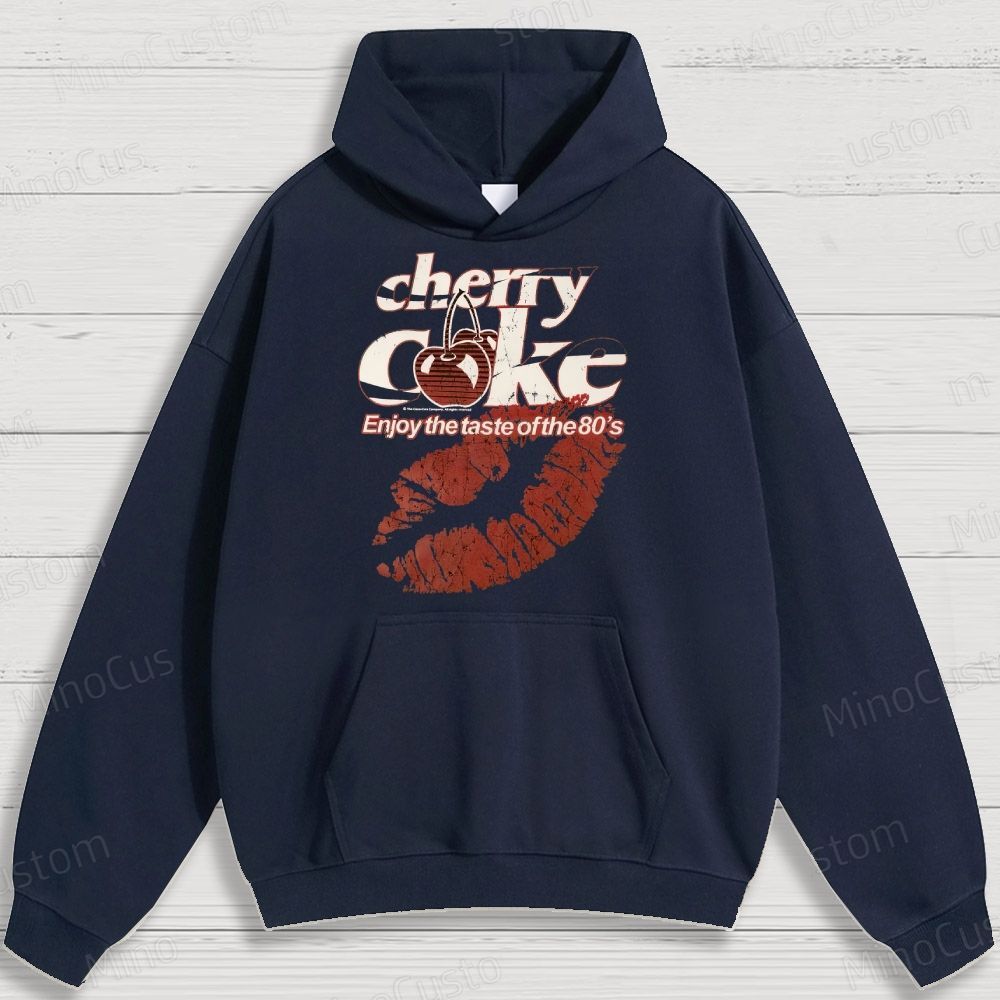 Retro Cherry Coke and Lip Print Graphic Hoodie