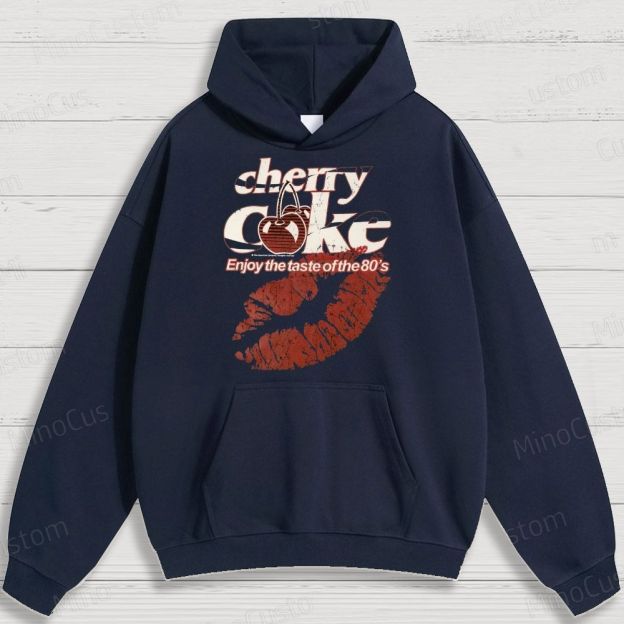 Retro Cherry Coke and Lip Print Graphic Hoodie