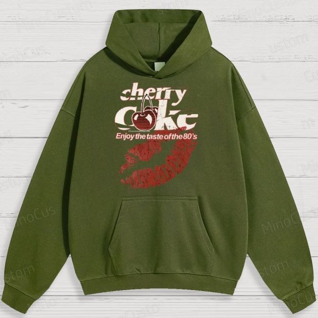Retro Cherry Coke and Lip Print Graphic Hoodie