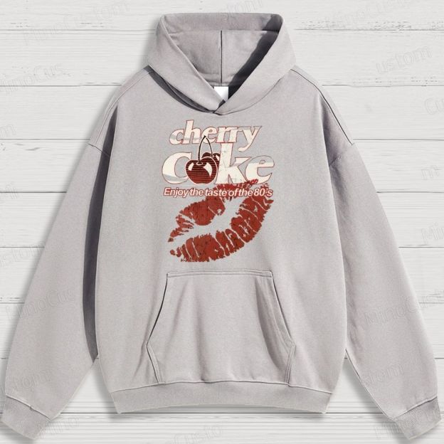 Retro Cherry Coke and Lip Print Graphic Hoodie