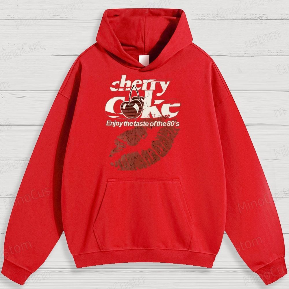 Retro Cherry Coke and Lip Print Graphic Hoodie