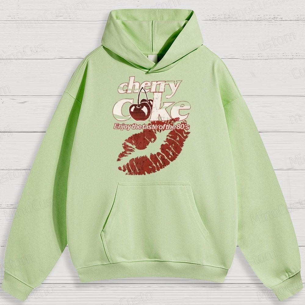 Retro Cherry Coke and Lip Print Graphic Hoodie