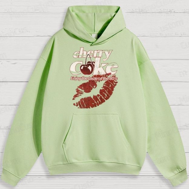 Retro Cherry Coke and Lip Print Graphic Hoodie