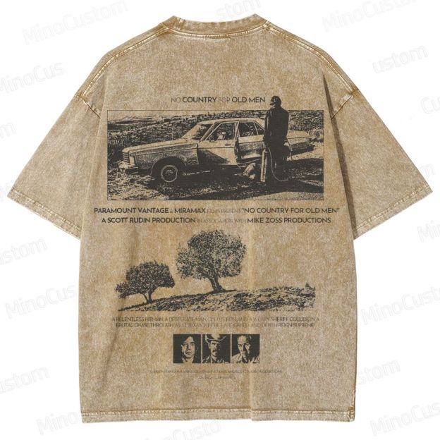 No Country for Old Men Scene and Text Graphic Washed Vintage T - Shirt