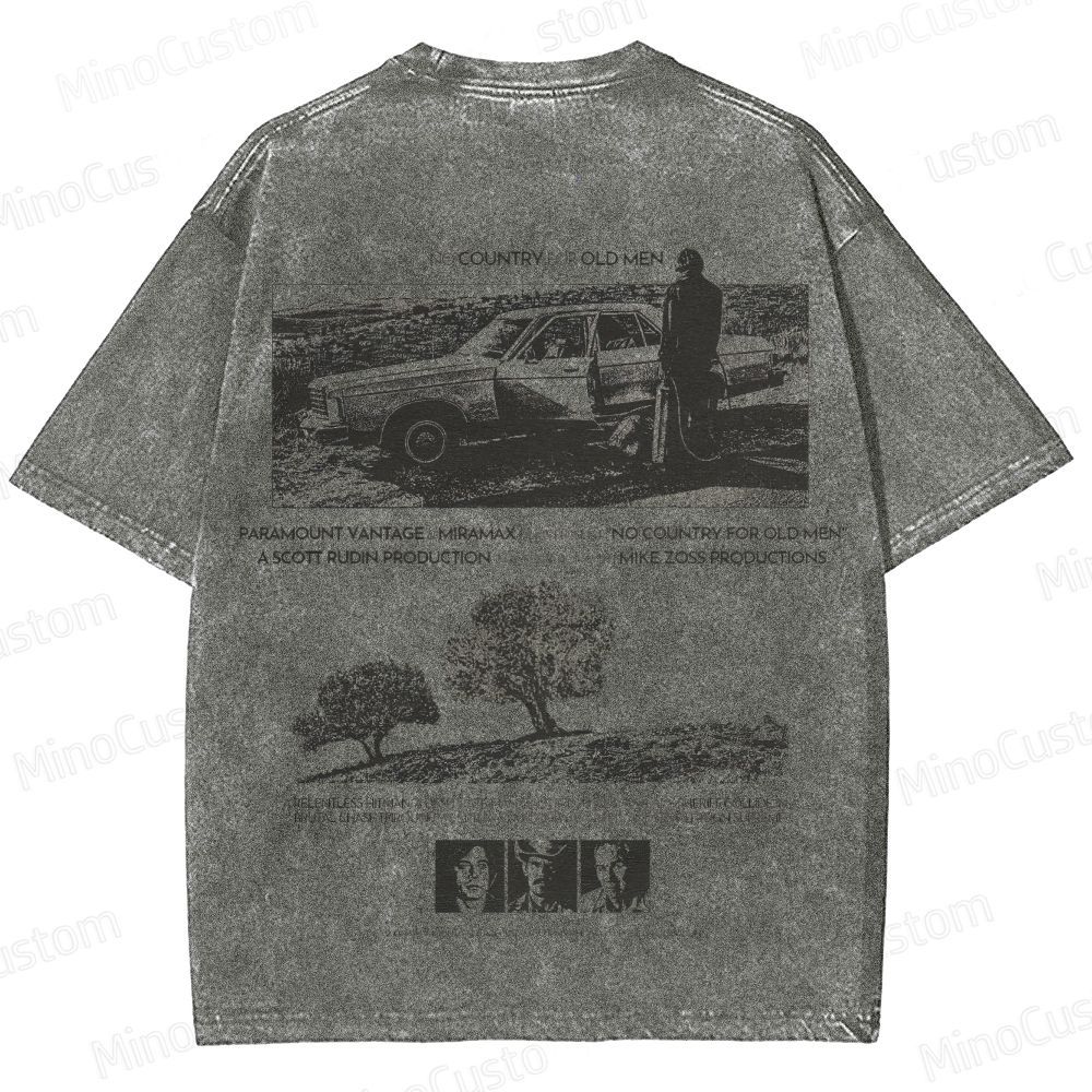 No Country for Old Men Scene and Text Graphic Washed Vintage T - Shirt