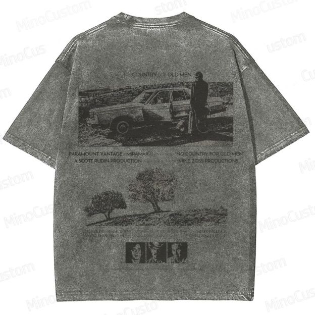No Country for Old Men Scene and Text Graphic Washed Vintage T - Shirt