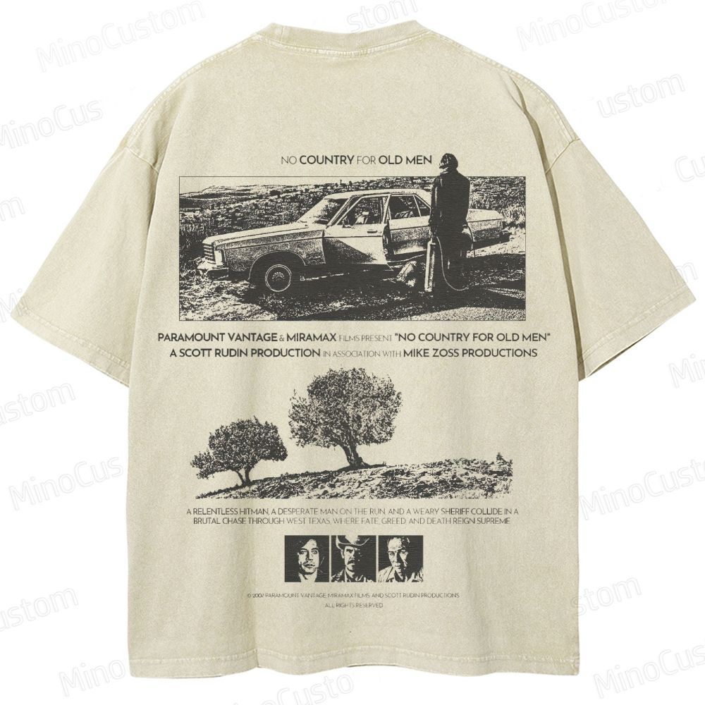 No Country for Old Men Scene and Text Graphic Washed Vintage T - Shirt