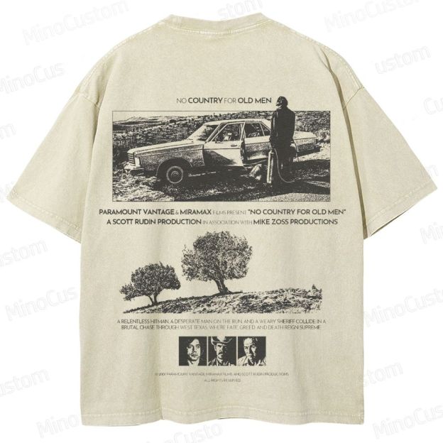 No Country for Old Men Scene and Text Graphic Washed Vintage T - Shirt