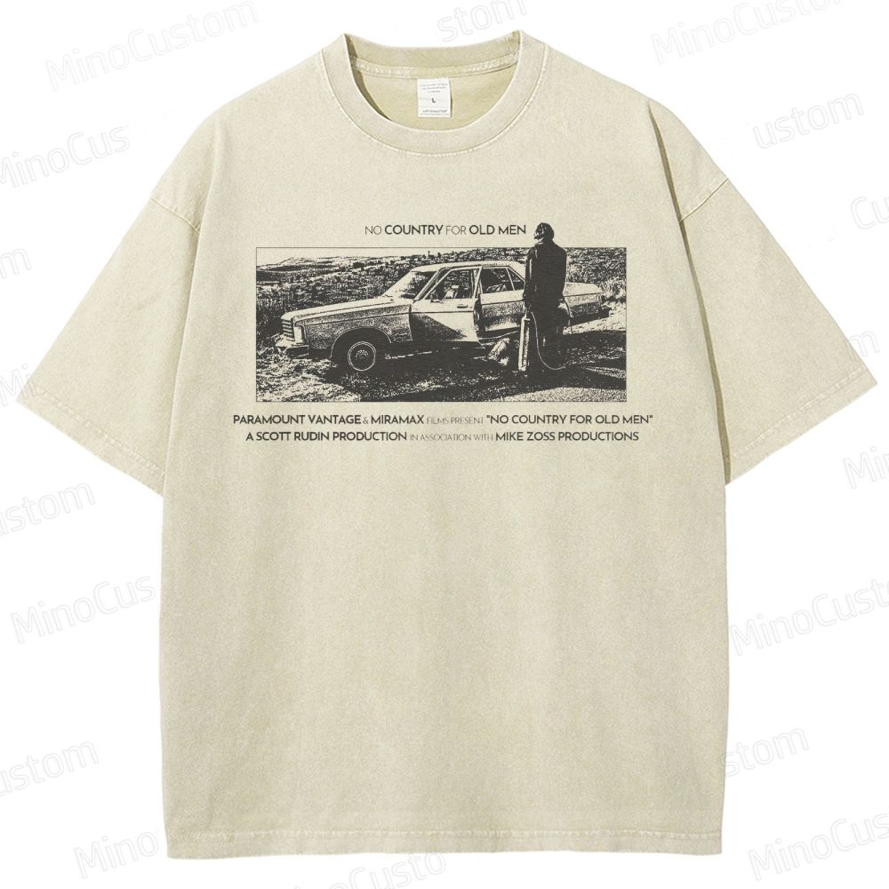 No Country for Old Men Scene and Text Graphic Washed Vintage T - Shirt