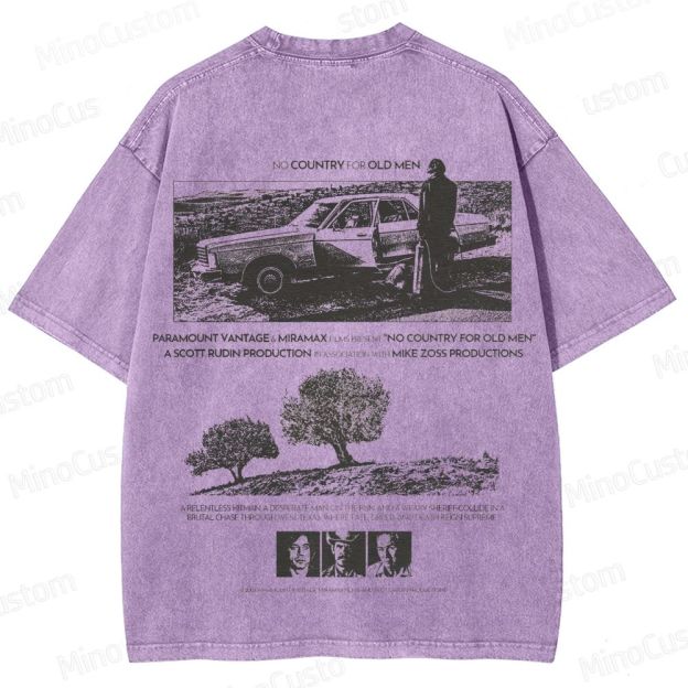 No Country for Old Men Scene and Text Graphic Washed Vintage T - Shirt