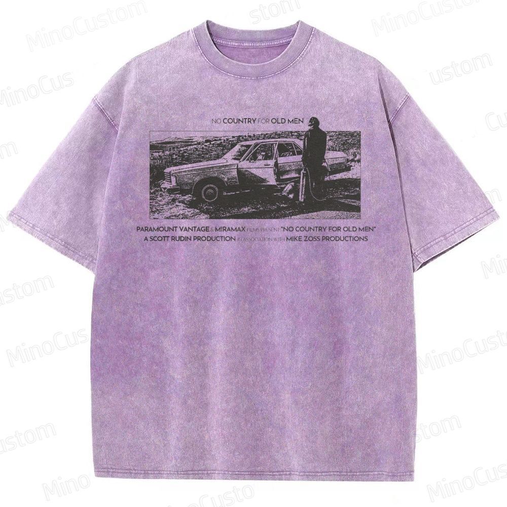 No Country for Old Men Scene and Text Graphic Washed Vintage T - Shirt