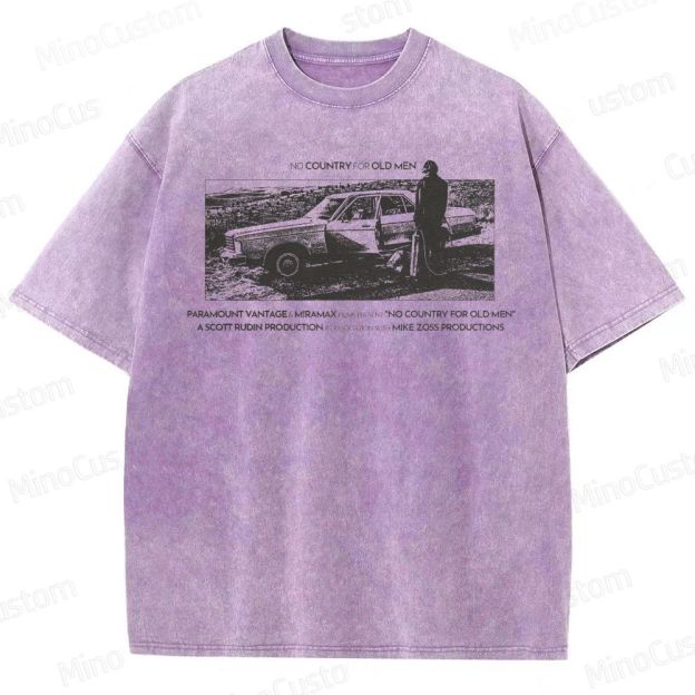 No Country for Old Men Scene and Text Graphic Washed Vintage T - Shirt