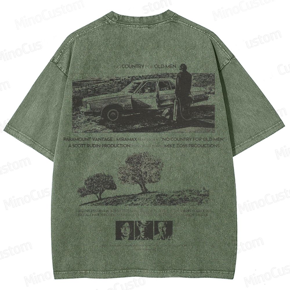 No Country for Old Men Scene and Text Graphic Washed Vintage T - Shirt