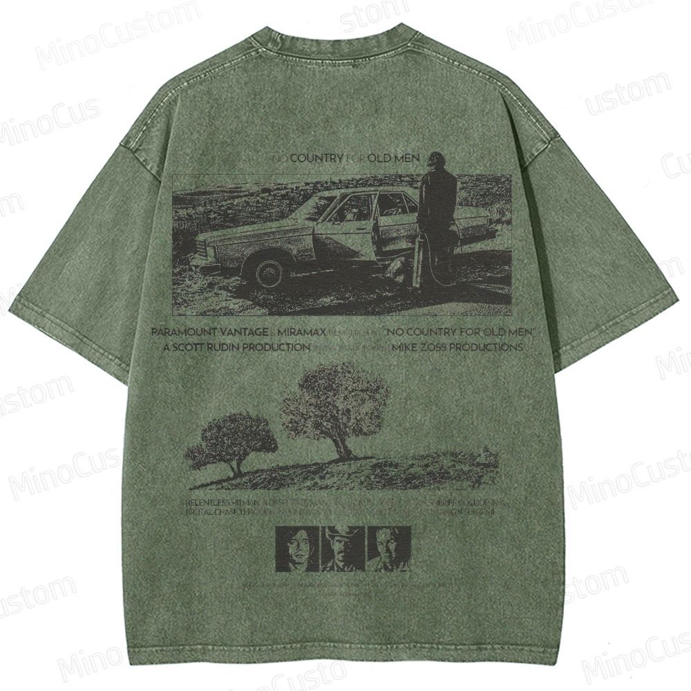 No Country for Old Men Scene and Text Graphic Washed Vintage T - Shirt