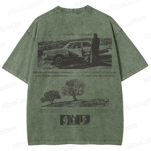 No Country for Old Men Scene and Text Graphic Washed Vintage T - Shirt