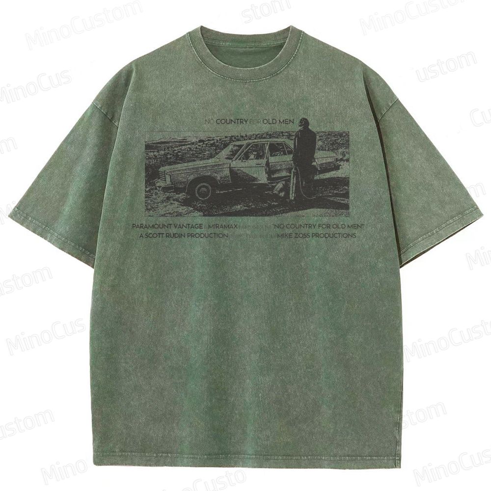 No Country for Old Men Scene and Text Graphic Washed Vintage T - Shirt