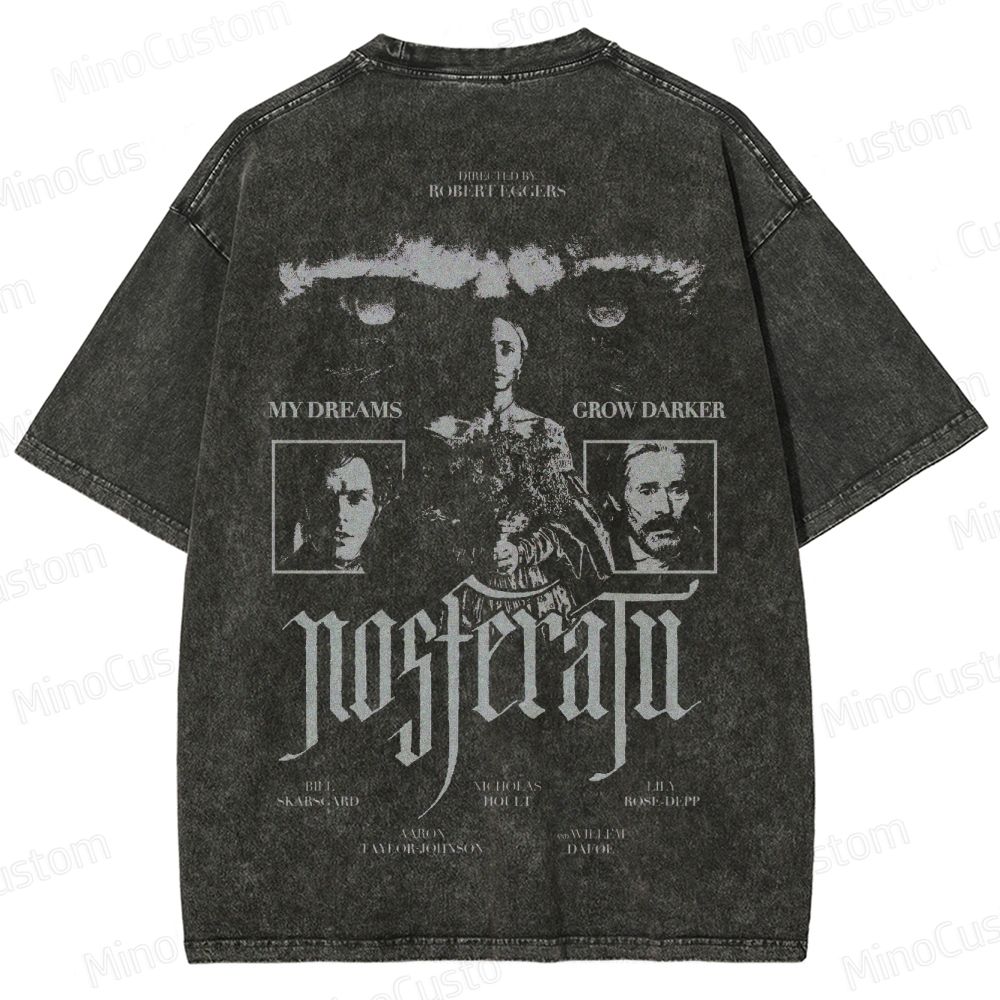 Nosferatu Character and Text Graphic Washed Vintage T - Shirt