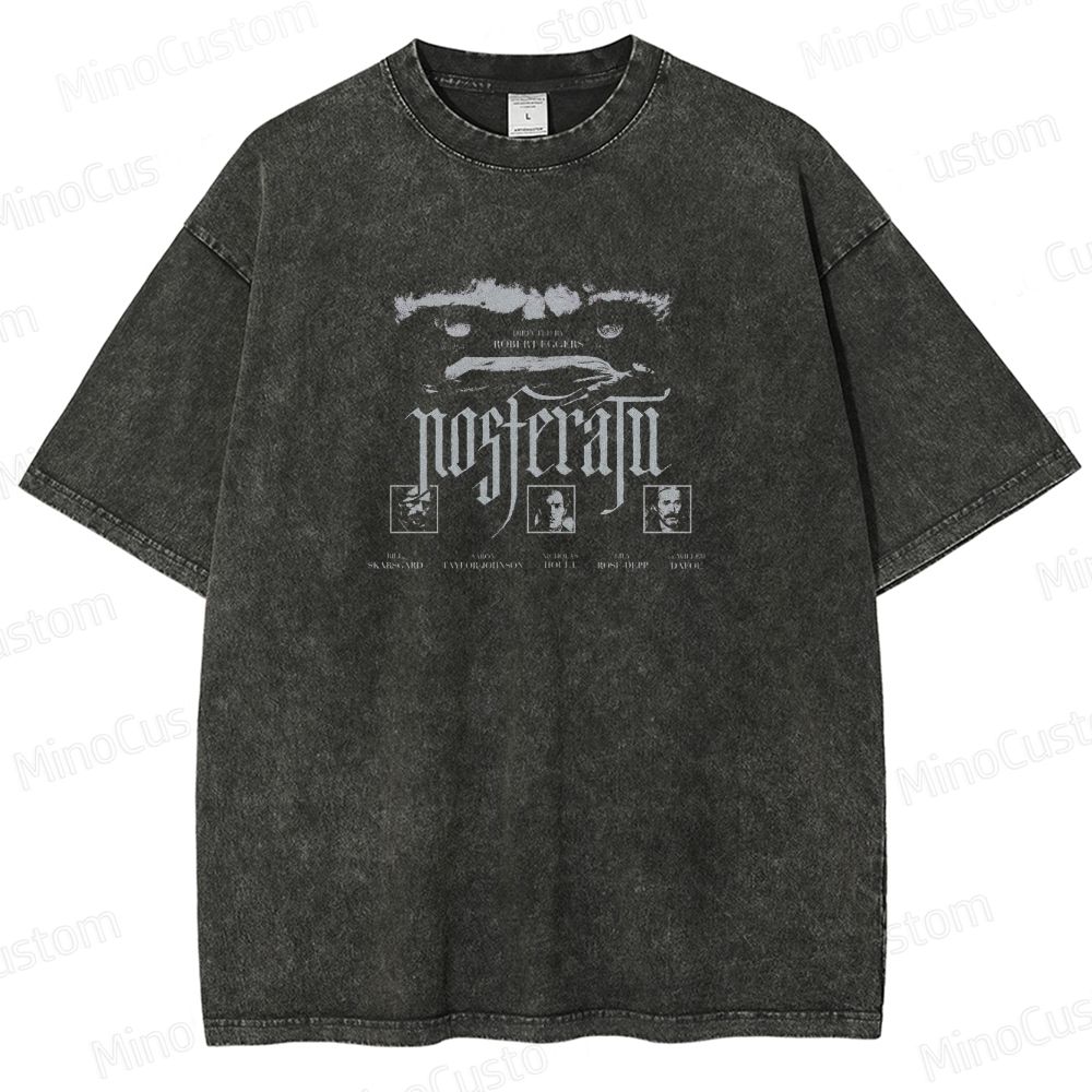 Nosferatu Character and Text Graphic Washed Vintage T - Shirt