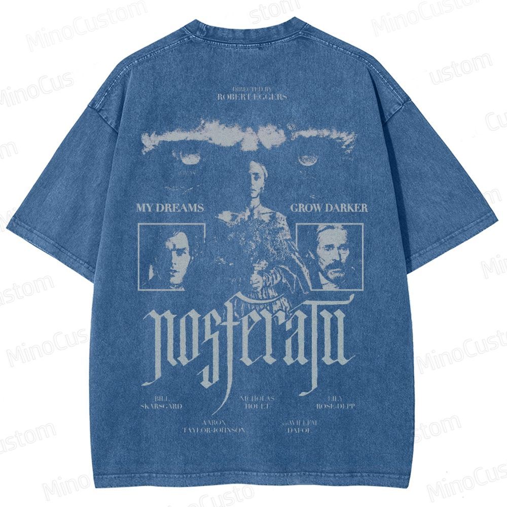 Nosferatu Character and Text Graphic Washed Vintage T - Shirt